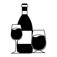 wine bottle and glass cups