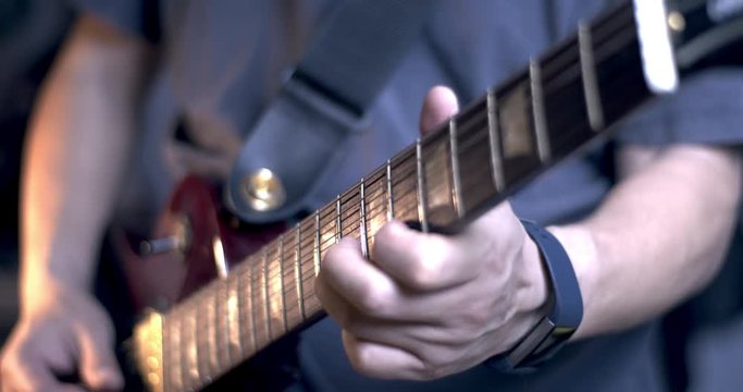 Guitar solo in action in recording session.