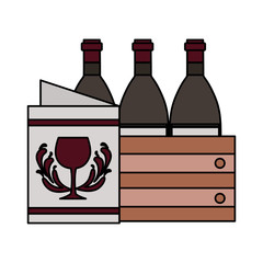 wine bottles on basket and restaurant menu