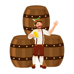 bavarian man with beer barrels