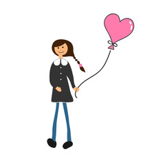 Girl with balloon. Vector illustration on white background.