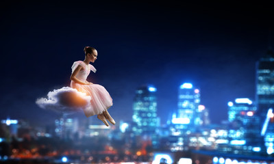 Obraz na płótnie Canvas Dreaming to become ballerina. Mixed media