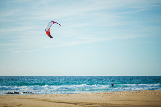 kitesurfing in sunny day