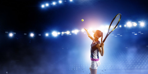 Naklejka premium Big tennis player. Mixed media