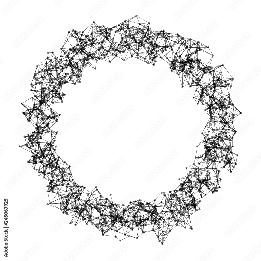 Poster donut shape with hole. structure of sphere with network connection lines and dots isolated on white 