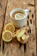 Cup of tea with lemon and ginger
