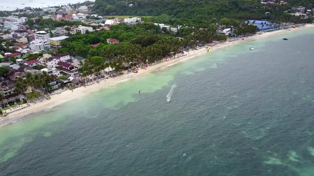 Kiteboarding on the island. 4k aerial footage captured in Boracay, Philippines.