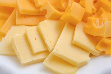 Assortment of different kinds holland cheese, background