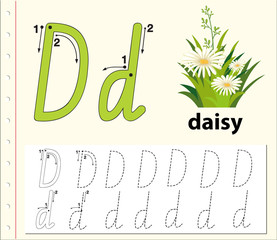 Naklejka premium Letter D tracing alphabet worksheets