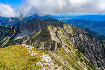 Fototapeta premium View of the Karavanke ridge from the top of Kepa mountain, Slovenia