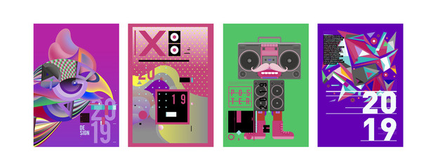 2019 New Poster and Cover Design Template for Magazine. Trendy Vector Typography and Colorful Illustration Collage for Cover and Page Layout Design Template in eps10.