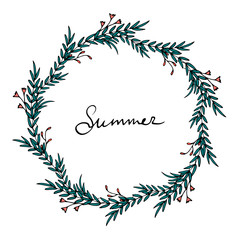 summer time wreath with leaves and herbs