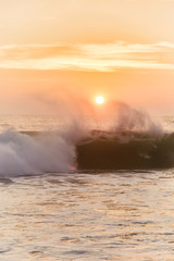 Narigama Beach. Stunning sunset on the beach overlooking the ocean and the waves.  