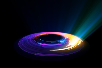 Empty podium. Disco club. Rays view. Show magic party. Spot fog lamp. .Glint check scene. Bright space. Stand round. Vivid stage. .Whirlpool spiral backdrop. Exhibition platform. Glare bright tape.