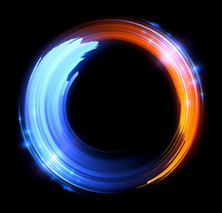 Vivid abstract background. Beautiful design of rotation frame.  .Mystical portal. Bright sphere lens. Rotating lines. Glow ring. .Magic neon ball. Led blurred swirl. Spiral glint lines.