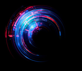 Vivid abstract background. Beautiful design of rotation frame.  .Mystical portal. Bright sphere lens. Rotating lines. Glow ring. .Magic neon ball. Led blurred swirl. Spiral glint lines.