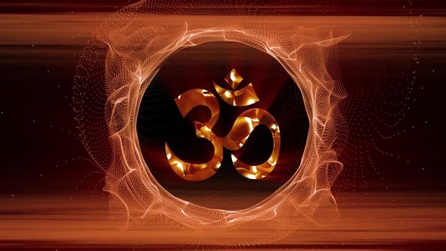 Omkara Sanskrit Hindu Indian Written Sign With Ring Of Golden Shine Plasma Background 10 Seconds Loopable