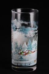 Hand Painted  Glass  with winter landscape un white background