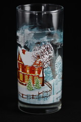 Hand Painted  Glass  with winter landscape un white background