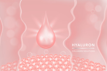 Pink Collagen Serum drop, cosmetic advertising background ready to use, luxury skin care ad, vector illustration.