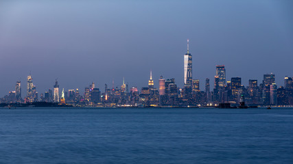 Long exposure photo of a Lower Manhattan skyline taken moments after sunset from Staten Island