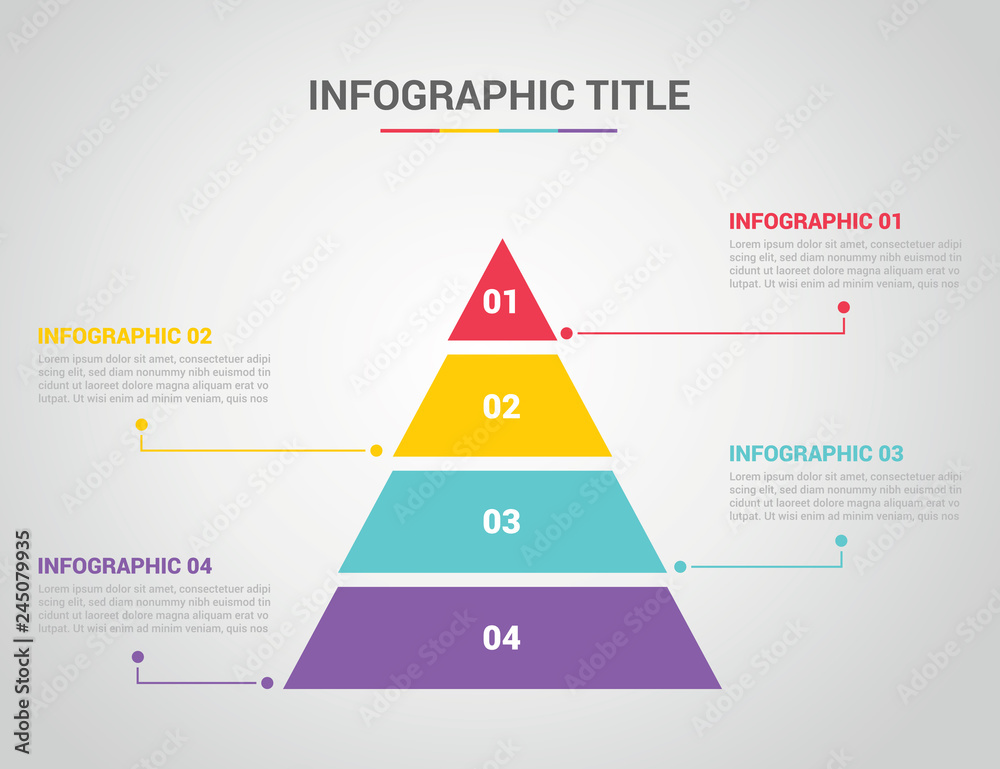 Aufkleber infographic template with pyramid style with free space text for description with 4 four step proces