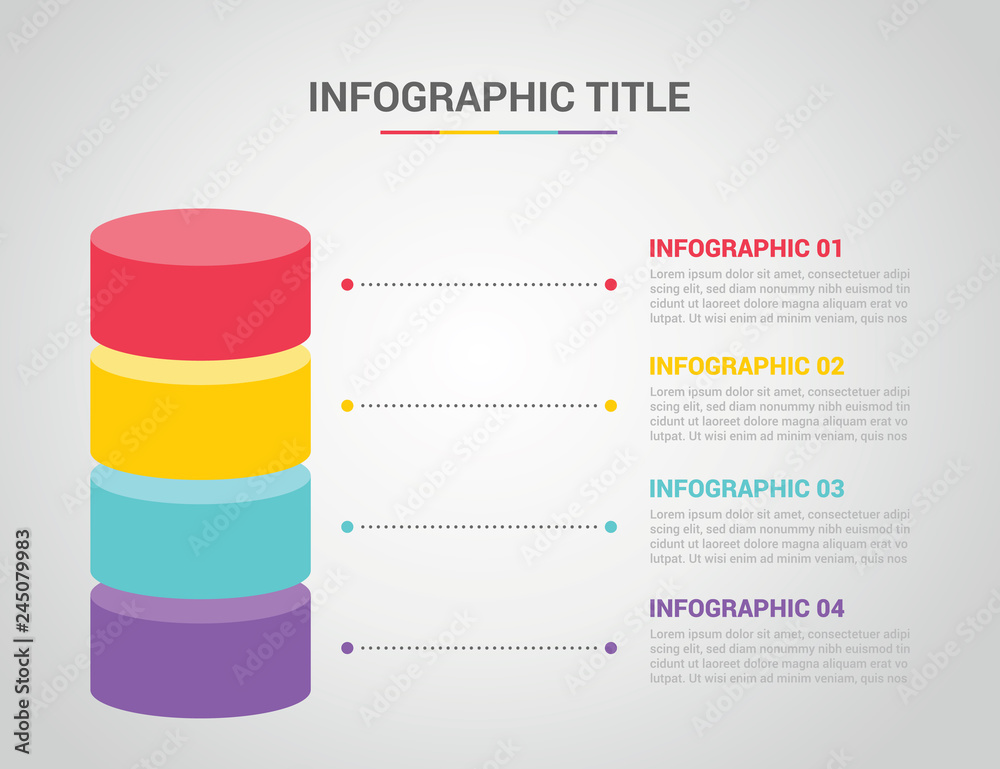 Fototapete infographic template with bar shape 3d shape circle style with free space text for description with 4 four step process with text on the right - vector
