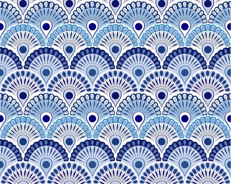 Ornament peacock eye indian seamless vector print for textiles.