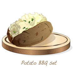 Potato BBQ vector illustration set isolated white background.