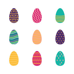 Set of easter eggs in flat style. Vector illustration.