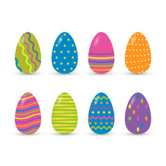 Set of easter eggs in flat style with shadow. Vector illustration.