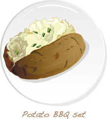 Potato BBQ vector illustration set isolated white background.
