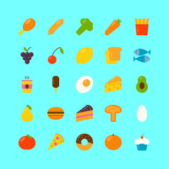 Naklejka na ściany i meble Food icons set in flat style. Vector illustration with 25 colorful elements.