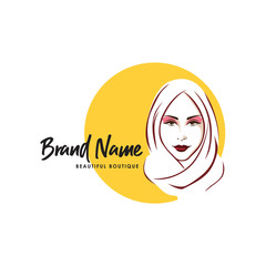 Beautiful Stylish Hijab Girl Logo, Brand, Line Art, Vector Design, Icon, Sign, Temlate