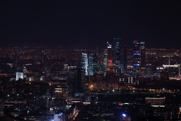 Fototapeta na wymiar Night view at Moscow City International Business Center from Ostankinskaya TV Tower