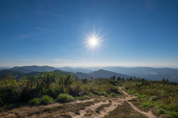 Mountain landscape of Phu Chi Fa, Chiengrai in Northern Thailand.