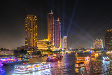 Bankok river, Beautiful night skycrapers