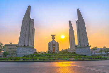 Democracy monument with sweet sky in Bangkok Thailand.