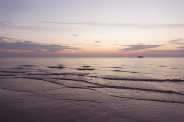 The sea sunset. Pink landscape.