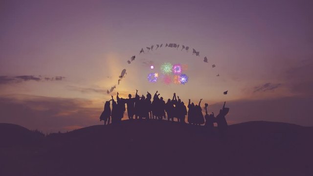 Graduation class Cinemagraph with fireworks