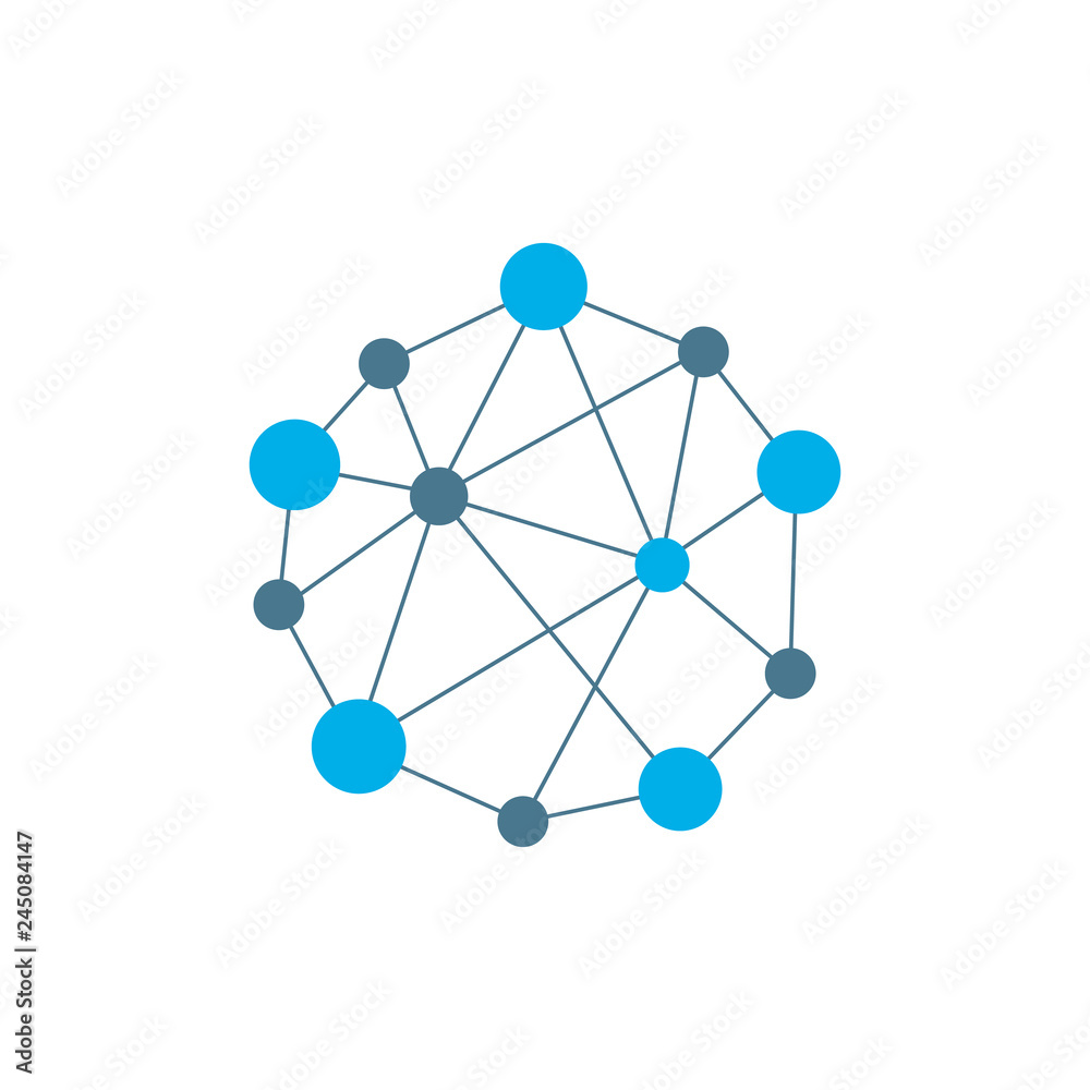 Poster abstract dots and circles connected with lines. concept of operation of computer network work. backg