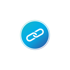 Link icon in nice blue circle. Chain logo. Vector illustration isolated on white background.