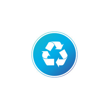 Recycle icon in blue circle, in trendy flat style isolated on white background. Recycle icon image, Recycle icon illustration.