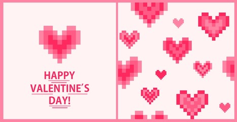 Greeting card and fashion seamless wallpaper with geometric hot pink pulsing hearts print for Valentine’s day