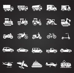 Transportation icons set on black background for graphic and web design, Modern simple vector sign. Internet concept. Trendy symbol for website design web button or mobile app