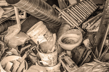 Big mess in an over stuffed suburban garage. © Torkhov