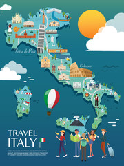 Naklejka premium Map Of Italy Attractions Vector And Illustration.