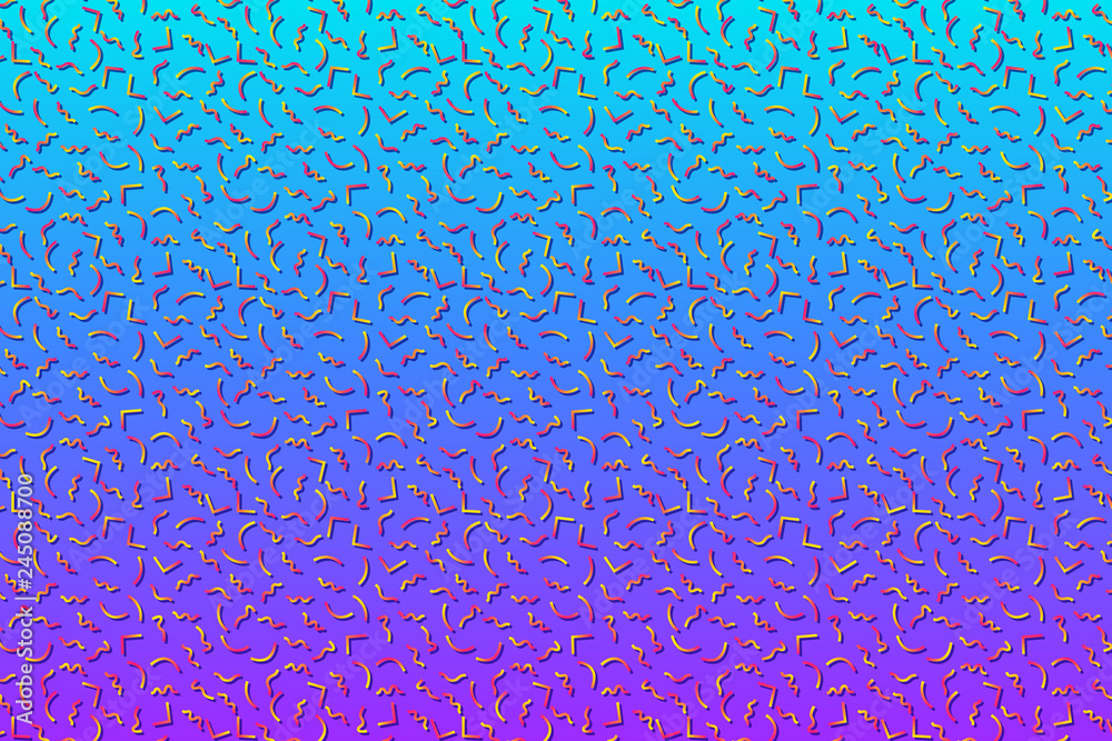 Poster Abstract background with 80s memphis geometics style pattern and vibrant psychedelic colors