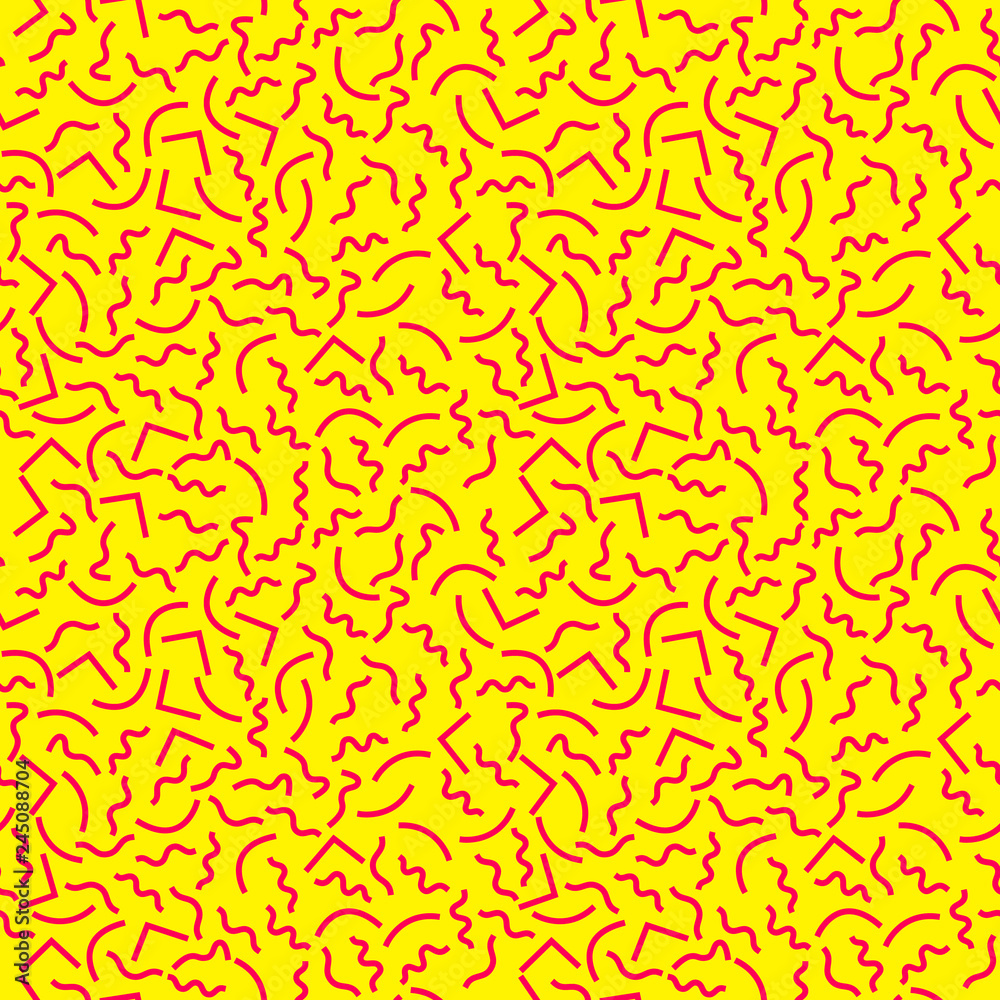 Poster seamless pattern with 80s memphis geometics style and vibrant psychedelic colors