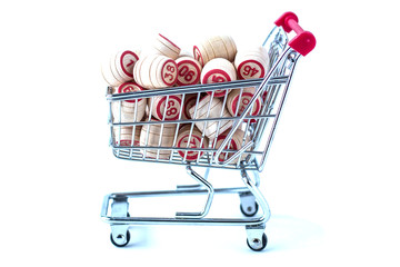 Shopping cart, kegs lotto. White background